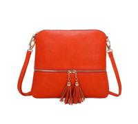 Kitise Women's Small Flat Tassel Accent Front Pocket Crossbody Handbag in Orange