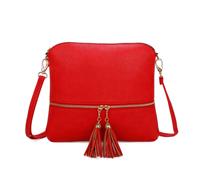 Kitise Women's Small Flat Tassel Accent Front Pocket Crossbody Handbag in Red Kitise Red One Size