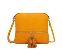 Kitise Women's Small Flat Tassel Accent Front Pocket Crossbody Handbag in Yellow
