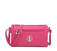 Kitise Women's Small Front Zipper Slim Multi Compartments Crossbody Purse Bag in Fuchsia