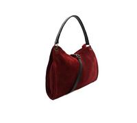 Kitise Women's Small Genuine Italian Suede Leather Tote Handbag Shoulder Bag With Detachable Strap -BURGUNDY
