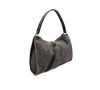 Kitise Women's Small Genuine Italian Suede Leather Tote Handbag Shoulder Bag With Detachable Strap -DARK GREY