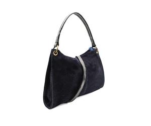 Kitise Women's Small Genuine Italian Suede Leather Tote Handbag Shoulder Bag With Detachable Strap -NAVY