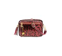 Kitise Women's Small Italian Genuine Leather Metallic Leopard Print Tassel Charm Crossbody Bag in Red Kitise Red One Size