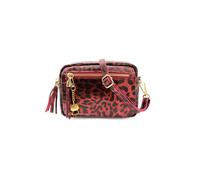 Kitise Women's Small Italian Genuine Leather Metallic Leopard Print Tassel Charm Crossbody Bag in Red