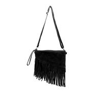 Kitise Women's Small Multi-Functional Fringe Italian Suede Leather Wristlet Purse Bag Crossobody Handbag in Black
