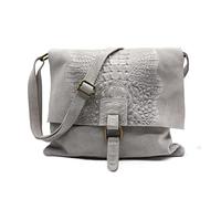 Kitise Womens Soft Italian Suede Leather Croc Skin Pattern Flap Over Small Shoulder Messenger Handbag Cross Body Side Bag For Ladies