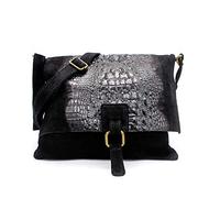 Kitise Womens Soft Italian Suede Leather Croc Skin Pattern Flap Over Small Shoulder Messenger Handbag Cross Body Side Bag For Ladies