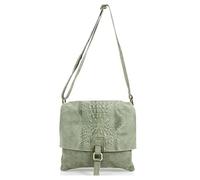 Kitise Womens Soft Italian Suede Leather Croc Skin Pattern Flap Over Small Shoulder Messenger Handbag Cross Body Side Bag For Ladies (Green)