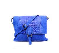 Kitise Womens Soft Italian Suede Leather CrocSkin Pattern Flap Over Small Shoulder Messenger Handbag Cross Body Side Bag For Ladies (Royal Blue)