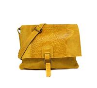 Kitise Womens Soft Italian Suede Leather CrocSkin Pattern Flap Over Small Shoulder Messenger Handbag Cross Body Side Bag For Ladies (Yellow)