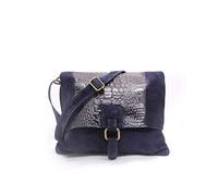 Kitise Womens Soft Italian Suede Leather CrocSkin Pattern Flap Over Small Shoulder Messenger Handbag Cross Body Side Bag For Ladies (Navy)