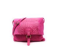Kitise Womens Soft Italian Suede Leather CrocSkin Pattern Flap Over Small Shoulder Messenger Handbag Cross Body Side Bag For Ladies (Fuchsia)