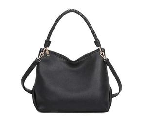 Kitise Womens Soft Vegan Leather Braided Handle Slouch Large Shopping Work Hobo Shoulder Bag Tote Handbag With Detachable Strap BLACK