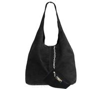 Kitise Women's Spacious Slouch Genuine Italian Suede Tote Handbag in Black