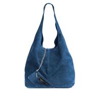 Kitise Women's Spacious Slouch Genuine Italian Suede Tote Handbag in Blue