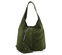 Kitise Women's Spacious Slouch Genuine Italian Suede Tote Handbag in Dark Green