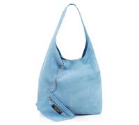 Kitise Women's Spacious Slouch Genuine Italian Suede Tote Handbag in Light Blue