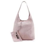 Kitise Women's Spacious Slouch Genuine Italian Suede Tote Handbag in Pink