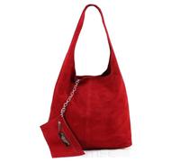 Kitise Women's Spacious Slouch Genuine Italian Suede Tote Handbag in Red