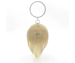 Kitise Womens Sparkling Rhinestones Fringed Ball Shape Evening Clutch Bag - GOLD
