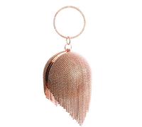 Kitise Womens Sparkling Rhinestones Fringed Ball Shape Evening Clutch Bag - Rose Gold