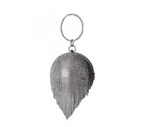 Kitise Womens Sparkling Rhinestones Fringed Ball Shape Evening Clutch Bag - SILVER