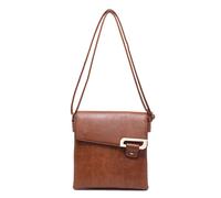 Kitise Women's Stylish Double Section PU Leather Crossbody Bag With Front Buckle in Brown Kitise Brown One Size