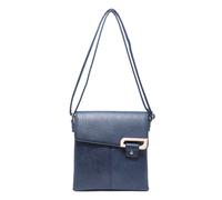 Kitise Women's Stylish Double Section PU Leather Crossbody Bag With Front Buckle in Dark Blue