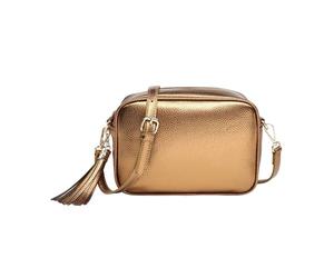 Kitise Women's Stylish Shiny Metallic Shade Crossbody Bag Camera Handbag with Tassel Charm (Bronze)
