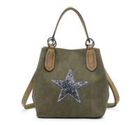 Kitise Women's Trendy Canvas Tote with Glitter Star Adjustable Strap & Dual Handles Bag in Green