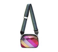 Kitise Women's Triple Zip Compartments Shiny Metallic Shade Stripe Pattern PU Leather Crossbody Bag - BLACK