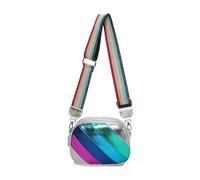 Kitise Women's Triple Zip Compartments Shiny Metallic Shade Stripe Pattern PU Leather Crossbody Bag - SILVER