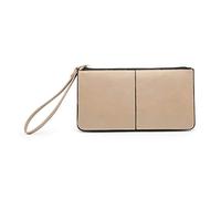 Kitise Women's Vegan Leather Large 3 Sections Phone Card Holder Wallet Purse with Wristlet Strap (Beige)