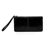 Kitise Women's Vegan Leather Large 3 Sections Phone Card Holder Wallet Purse with Wristlet Strap (Black)