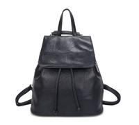Kitise Women's Vintage Style Textured Faux Leather Drawstring Backpack Bag in Navy