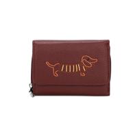 Kitise Women's Wallet Dachshund Dog Embroidery Trifold Snap Closure Coin Purse in Wine