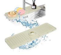 Kitlers Faucet Mat for Kitchen Sink, Silicone Splash Guard and Sink Protectors, Faucet Draining Mat Fast Drying, Handle Drip Catcher Tray for Kitchen Bathroom Sink (Beige)