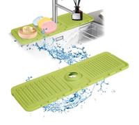 Kitlers Faucet Mat for Kitchen Sink, Silicone Splash Guard and Sink Protectors, Faucet Draining Mat Fast Drying, Handle Drip Catcher Tray for Kitchen Bathroom Sink (Green)