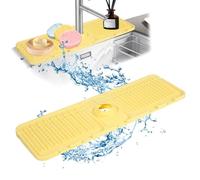 Kitlers Faucet Mat for Kitchen Sink, Silicone Splash Guard and Sink Protectors, Faucet Draining Mat Fast Drying, Handle Drip Catcher Tray for Kitchen Bathroom Sink (Yellow)