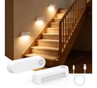 Kitloo Rechargeable Motion Sensor Night Light 2 Pack 1800mAh Battery Operated Stair Lights Indoor, 60LM Warm White LED Night Light for Bathroom, Hallway, Stairs, Toilet, Bedroom