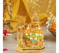 Kitlyn Resin Lord Kubera/Laxmi Kuber Idol | 1 Designer Maala | Home Décor/Diwali Decoration & Gift Item - 10 cm (Gold)