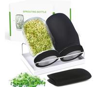 Kitmiido Organic Seed Sprouting Jar Kit - 2 × 32 oz Wide-Mouth Mason Jars with Stainless-Steel Sprouter Lids & Stand, Blackout Sleeves, Drain Tray - Grow Broccoli, Alfalfa & Bean Microgreens