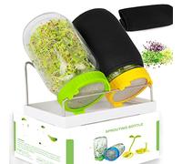 Kitmiido Seed Sprouting Jar Kit, 2 Mason Jars with Screen Sprout Lids, 2 Blackout Sleeves, Drain Tray, Stainless Steel Stand, Sprouts Growing Kit, Yellow&Green