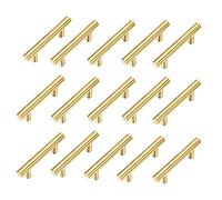 Kitmose 15 Pack Cabinet Pulls Brushed Gold Stainless Steel T Bar Pull Handles for Kitchen Cabinet Cupboard Drawer Door Handle Pull Knobs (Overall Length 4", Hole Center 2-1/2")