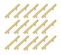 Kitmose 15 Pack Cabinet Pulls Brushed Gold Stainless Steel T Bar Pull Handles for Kitchen Cabinet Cupboard Drawer Door Handle Pull Knobs (Overall Length 5", Hole Center 3")