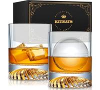 KITNATS Hand Blown Crystal Old Fashioned Whiskey Glasses Rocks Glasses Drinking Cocktail Bourbon Scotch Rum Vodka Liquor 12 OZ - set of 2 Gifts for Men