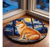 kitphoenix Animal Dog Craftsfabrics Rug 60% Cotton 40% Polyester 50Cm in Diameter DIY Crafts Yarn Carpet Round Shape Custom Latch Hook Rug Crochet Kits for Beginners Adults