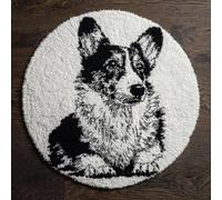 kitphoenix Animal Dog Round Shape Latch Hook Kits Rug DIY Cushion Rug Carpet Making Crochet Hook Kits Preprinted Pattern Canvas Cushion Arylic Yarn Hooking Kits Mat Kits 50X50Cm