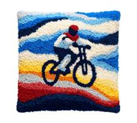 kitphoenix Bike Boy Latch Hook Cushion Kit for Adults & Beginners,Pre-Printed Canvas Rug Making Kit,DIY Pillow Cover Craft Set 43x43 cm,Colourful Crochet Kit for Stress Relief & Mindfulness